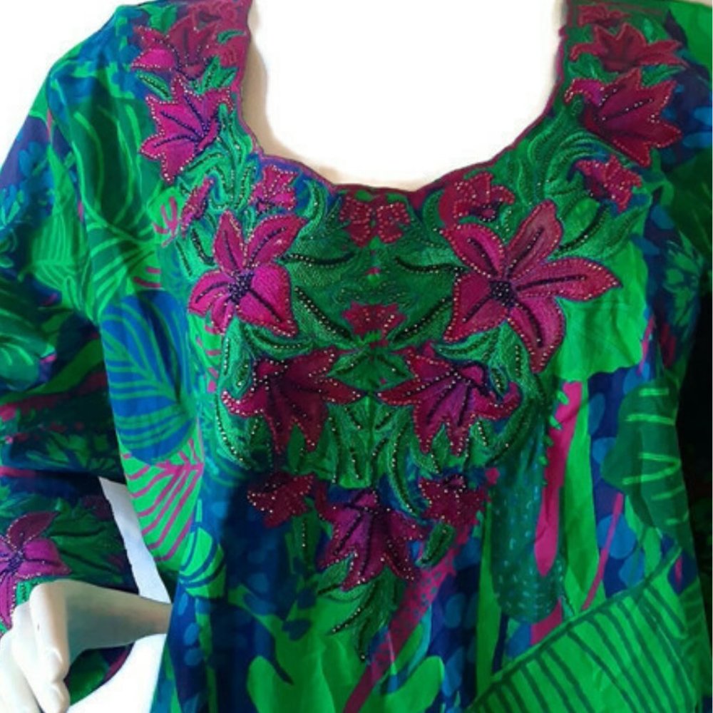 Vibrant Green and Pink Floral Kaftan - Picture 4 of 4